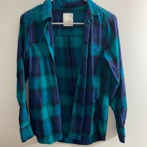 Navy Blue & Green Flannel Button Down